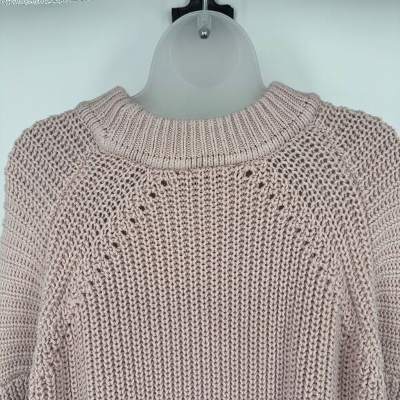 Express Pink Chunky Knit Fisherman Sweater Large Balloon Sleeve Ribbed Boho Cozy - Picture 7 of 9